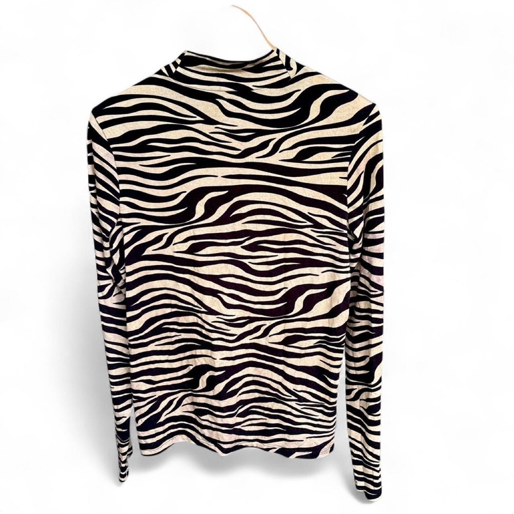Scotch & Soda black and beige zebra print mock neck long sleeve top in size L - Picture 5 of 8
